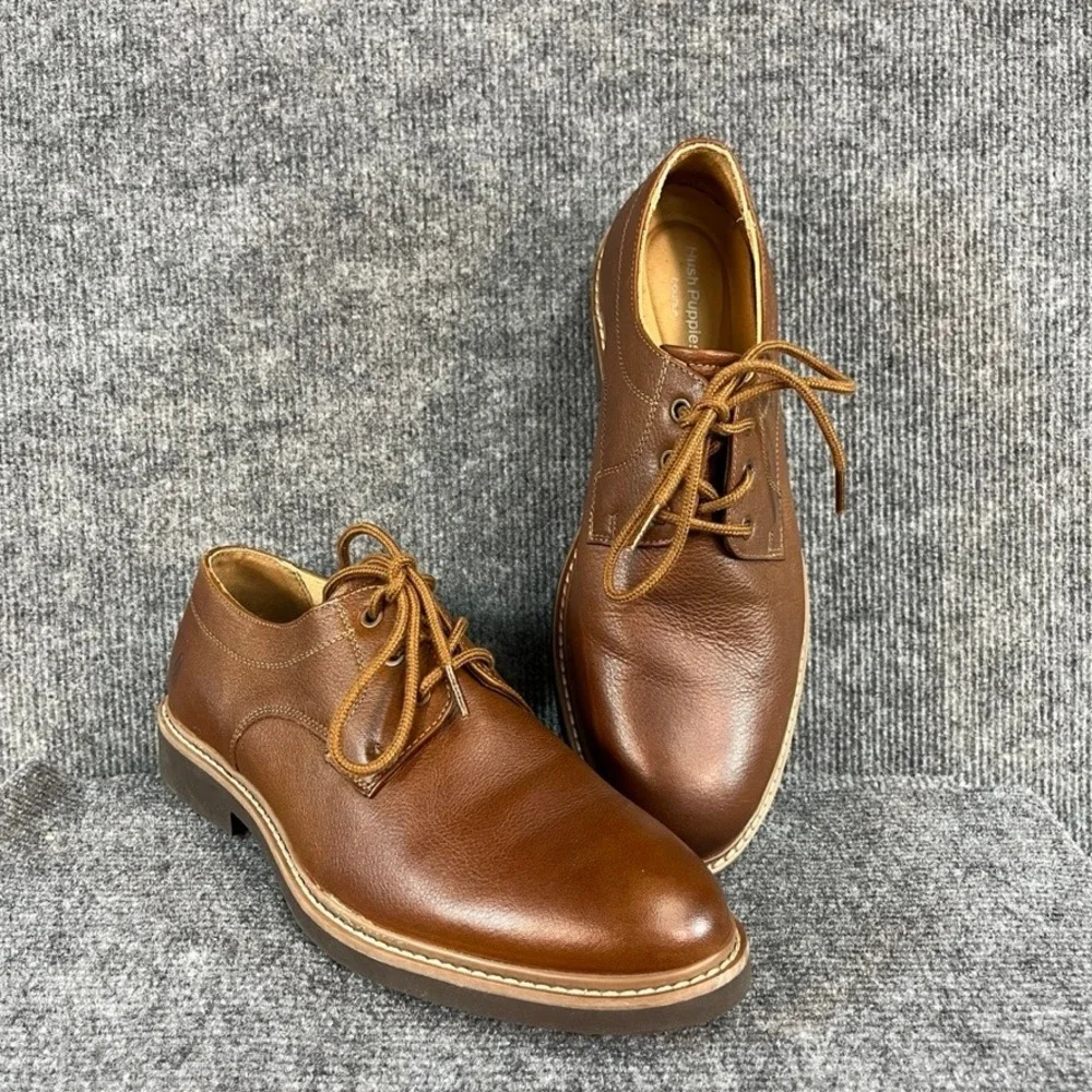Hush Puppies Bounce Mens Brown Leather Plain Toe Oxford Dress Shoes 10.5